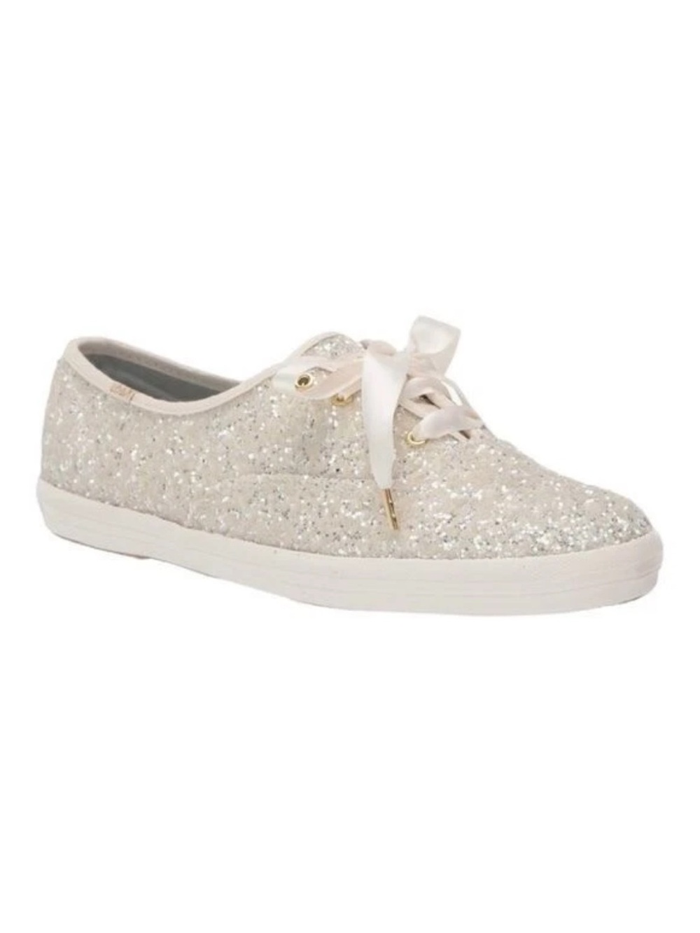 Keds X Kate Spade New York Champion Cream Glitter Sneakers Size 8.5 Satin Laces
